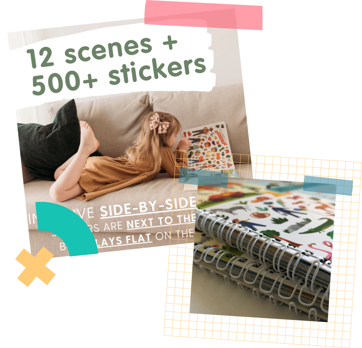  Into The Forest Stickers & Adventure Activity Book by Cupkin:  Innovative Side by Side Sticker Books Lays Flat - Spiral Binding - 500+  Nature Stickers and 12 Woodland Scenes for Kids 4-8 : Office Products